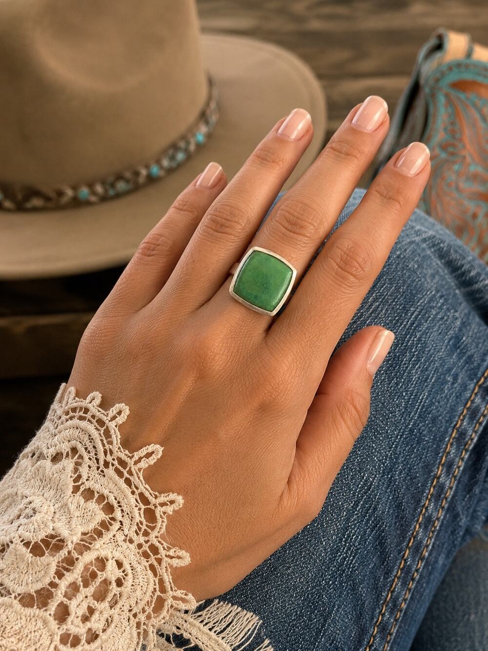 Vintage Barse Green Turquoise Sterling Silver Ring 6.75